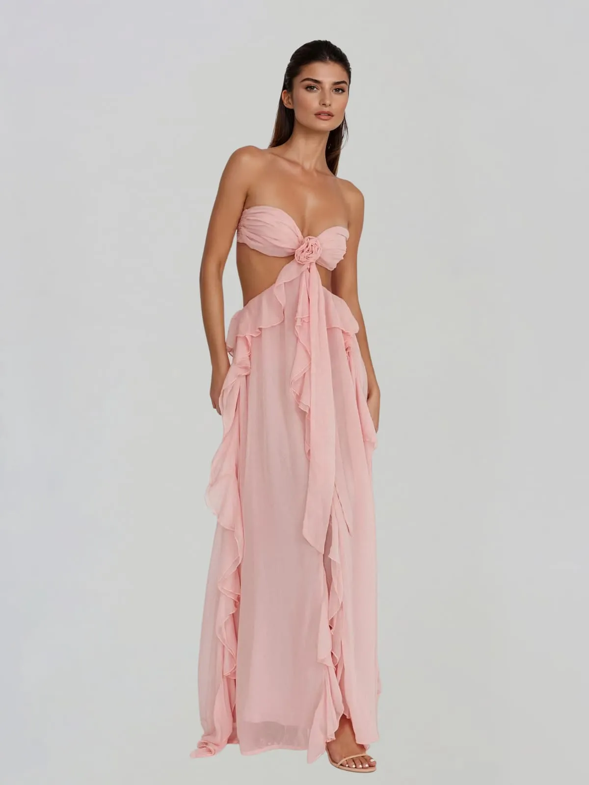 Fyntrix Strapless Ruffle Maxi Dress In Pink sold by Mew Mews product image thumbnail 4