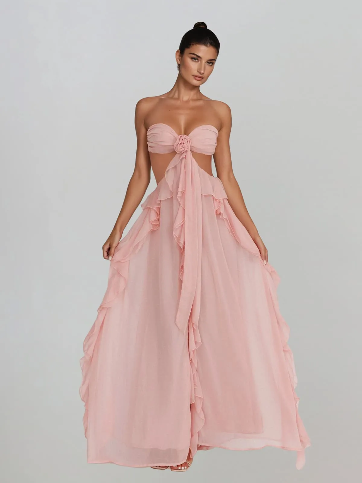 Fyntrix Strapless Ruffle Maxi Dress In Pink sold by Mew Mews