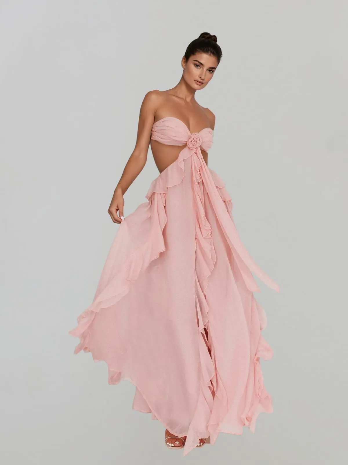 Fyntrix Strapless Ruffle Maxi Dress In Pink sold by Mew Mews product image thumbnail 3
