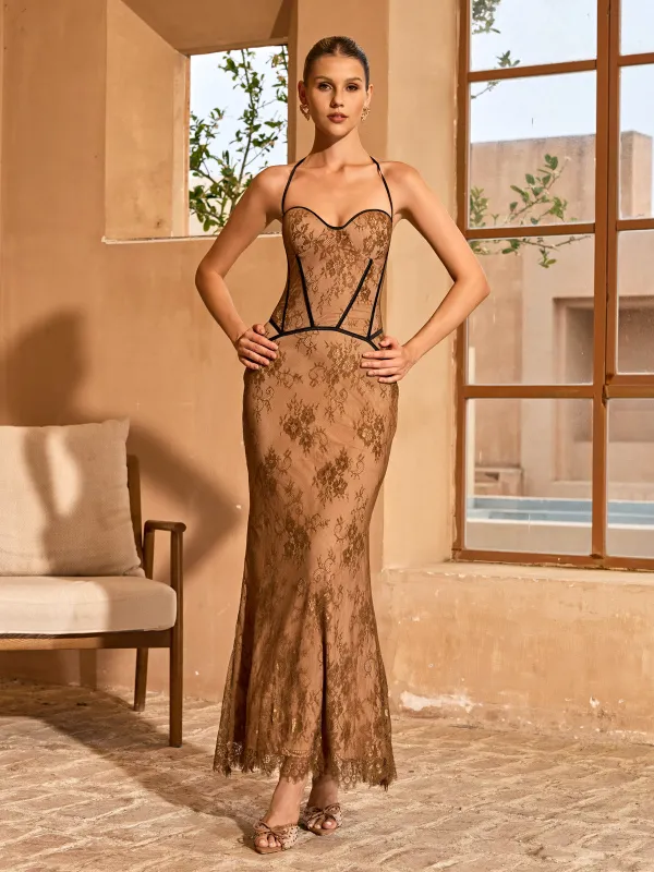 Sythra Halterneck Lace Maxi Dress made by Mew Mews