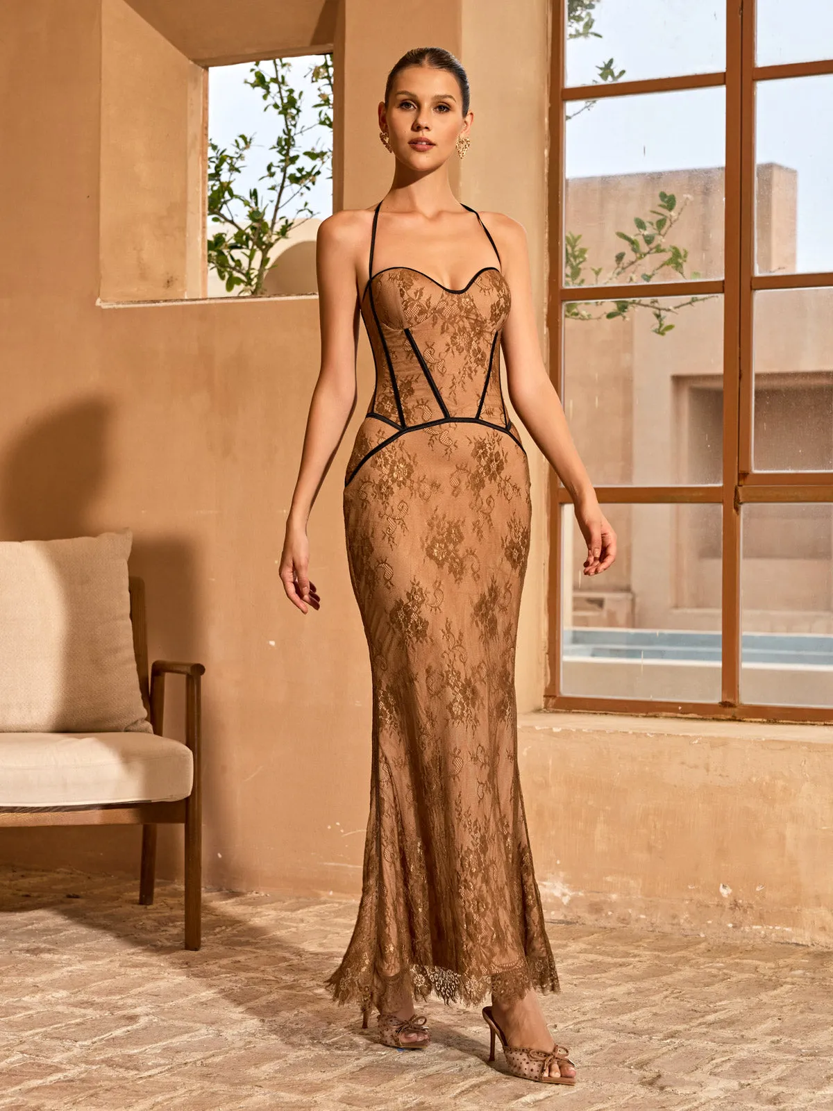Sythra Halterneck Lace Maxi Dress sold by Mew Mews product image thumbnail 3