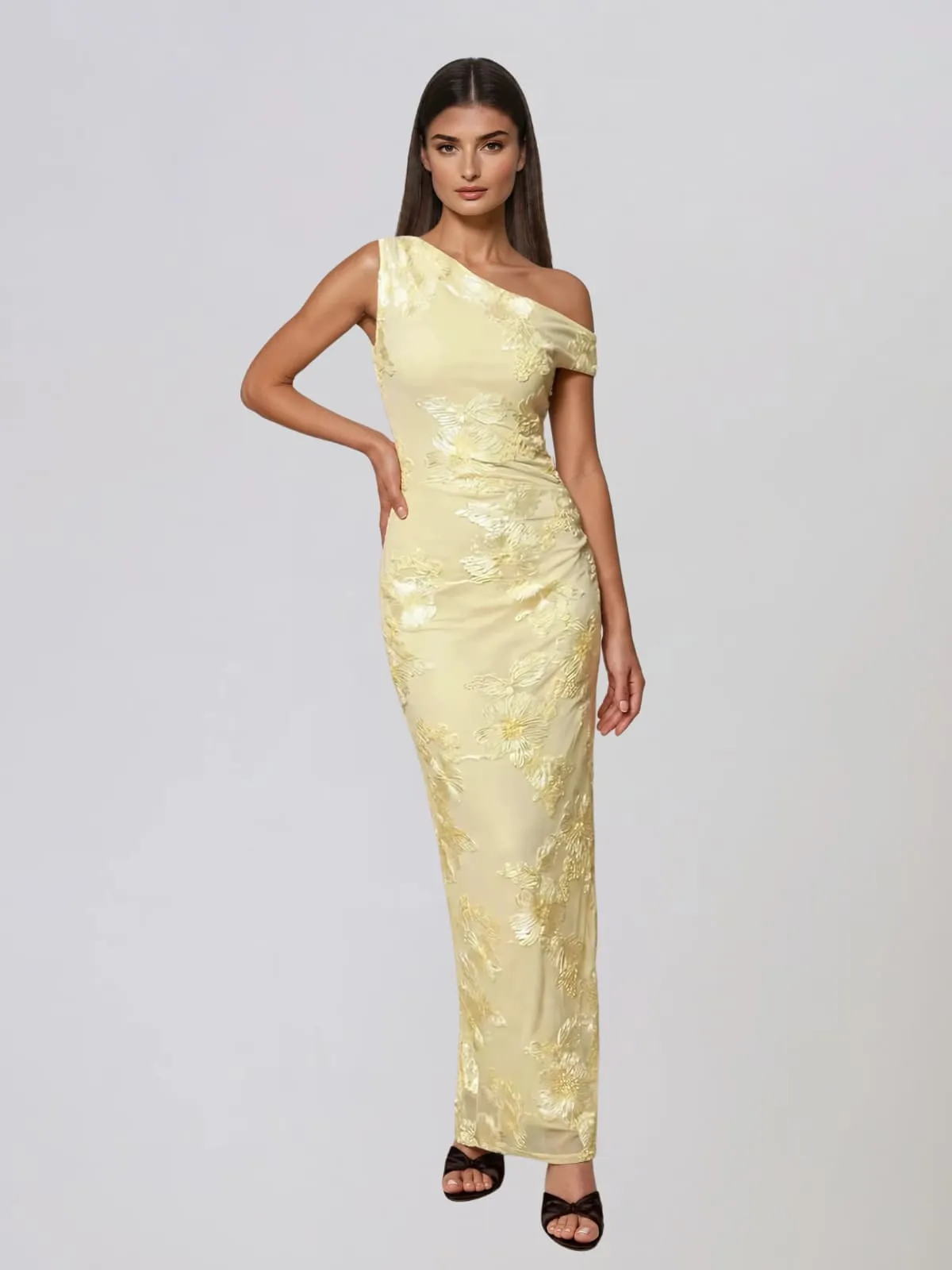 Zryne One Shoulder Flower Maxi Dress sold by Mew Mews