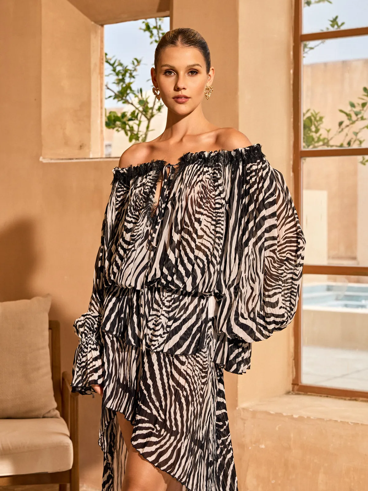 Blyvora Off Shoulder Zebra High Low Skirt Set In Zebra sold by Mew Mews product image thumbnail 4