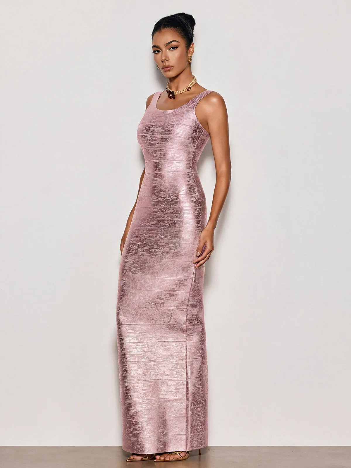 Ravixor U Neck Bandage Maxi Dress In Pink sold by Mew Mews product image thumbnail 3