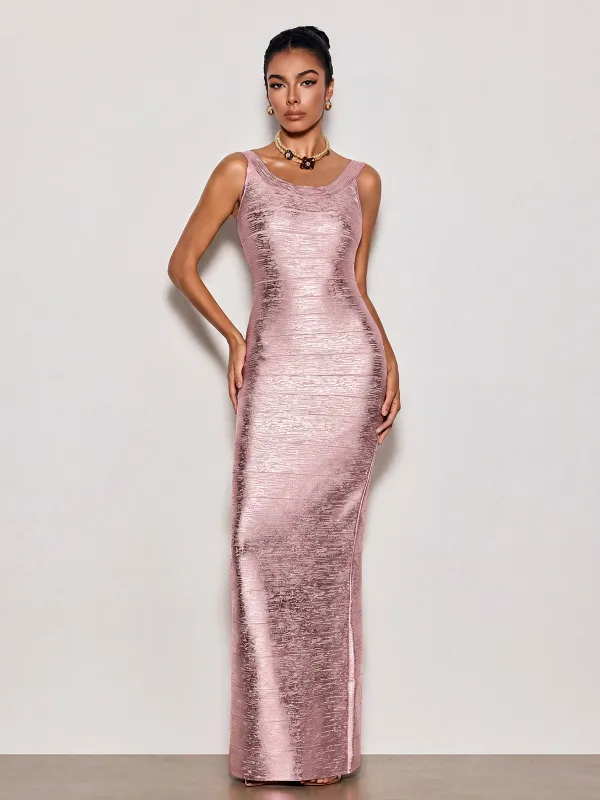Ravixor U Neck Bandage Maxi Dress In Pink made by Mew Mews