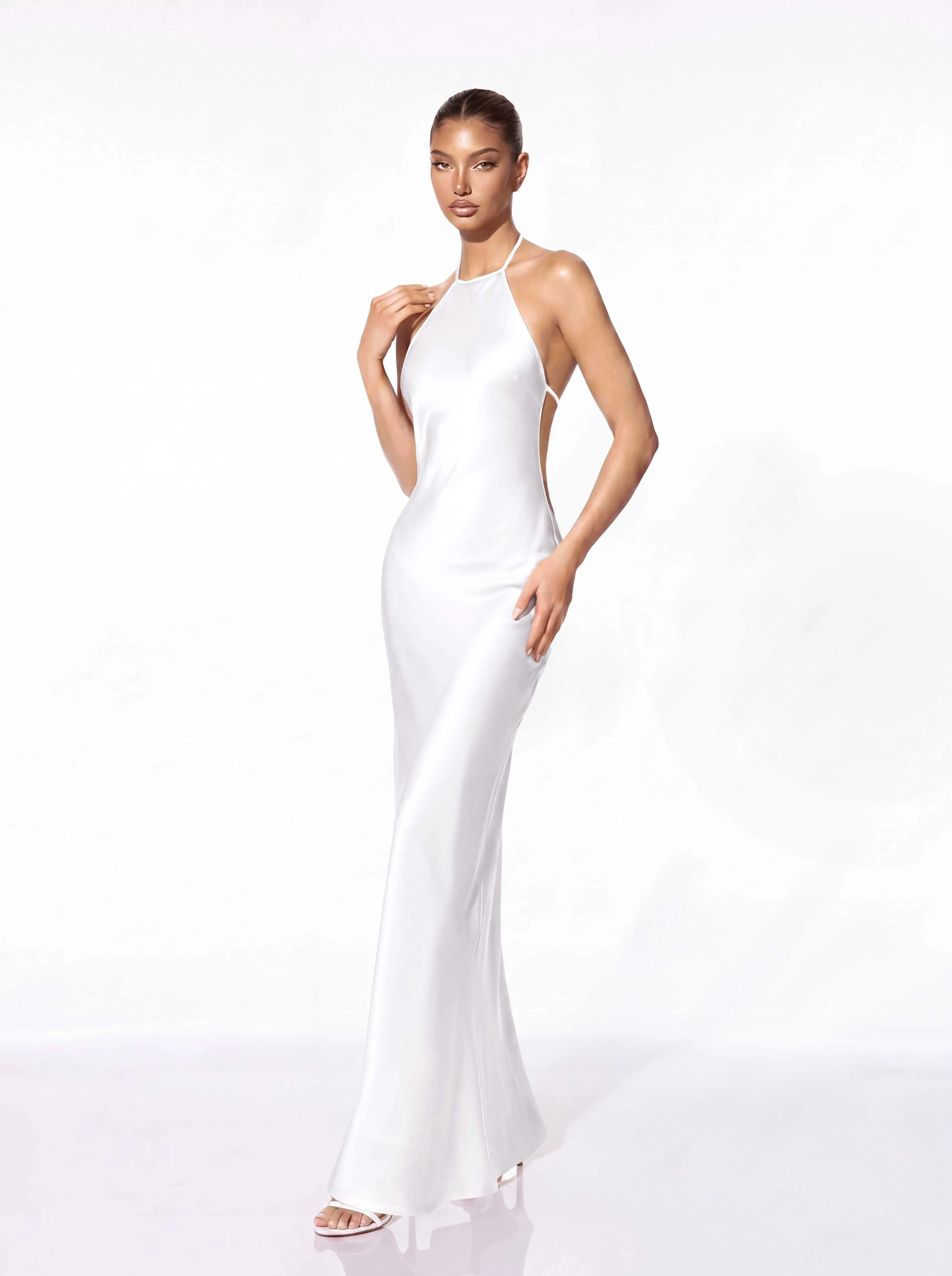 Asteron Backless Satin Maxi Dress In White sold by Mew Mews product image thumbnail 2