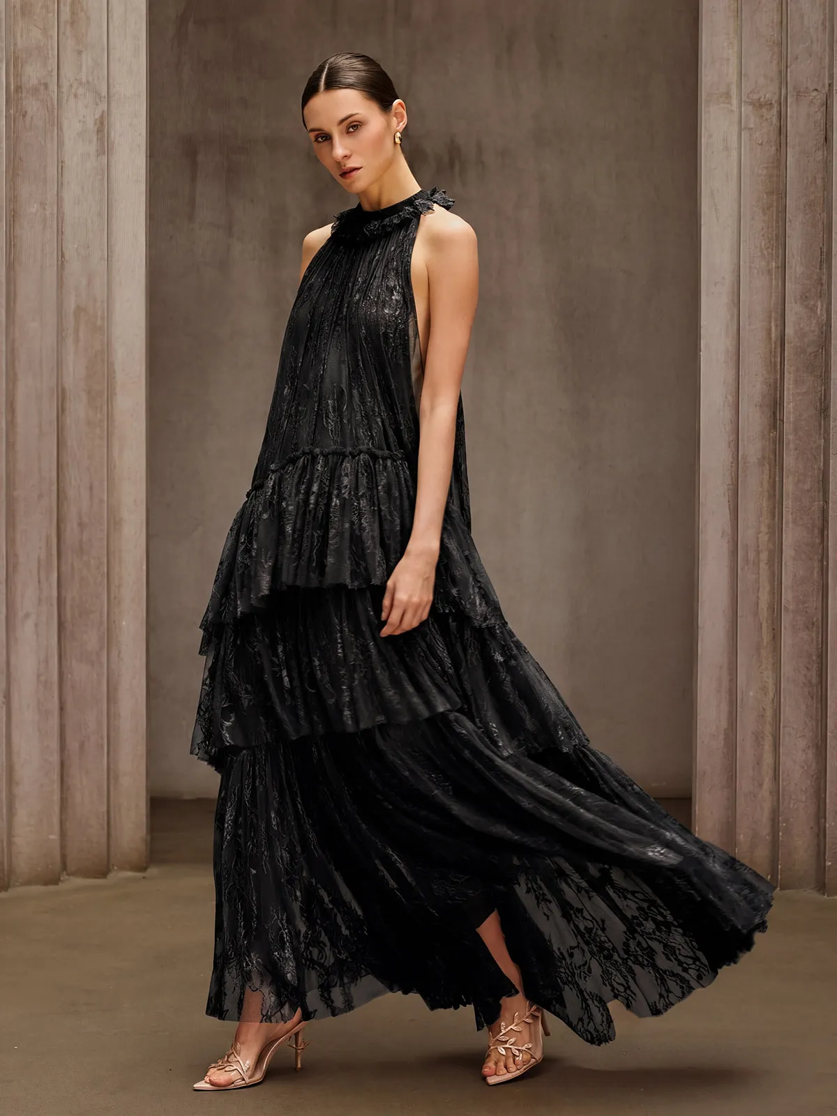 Dyan Halterneck Tulle Maxi Dress In Black sold by Mew Mews
