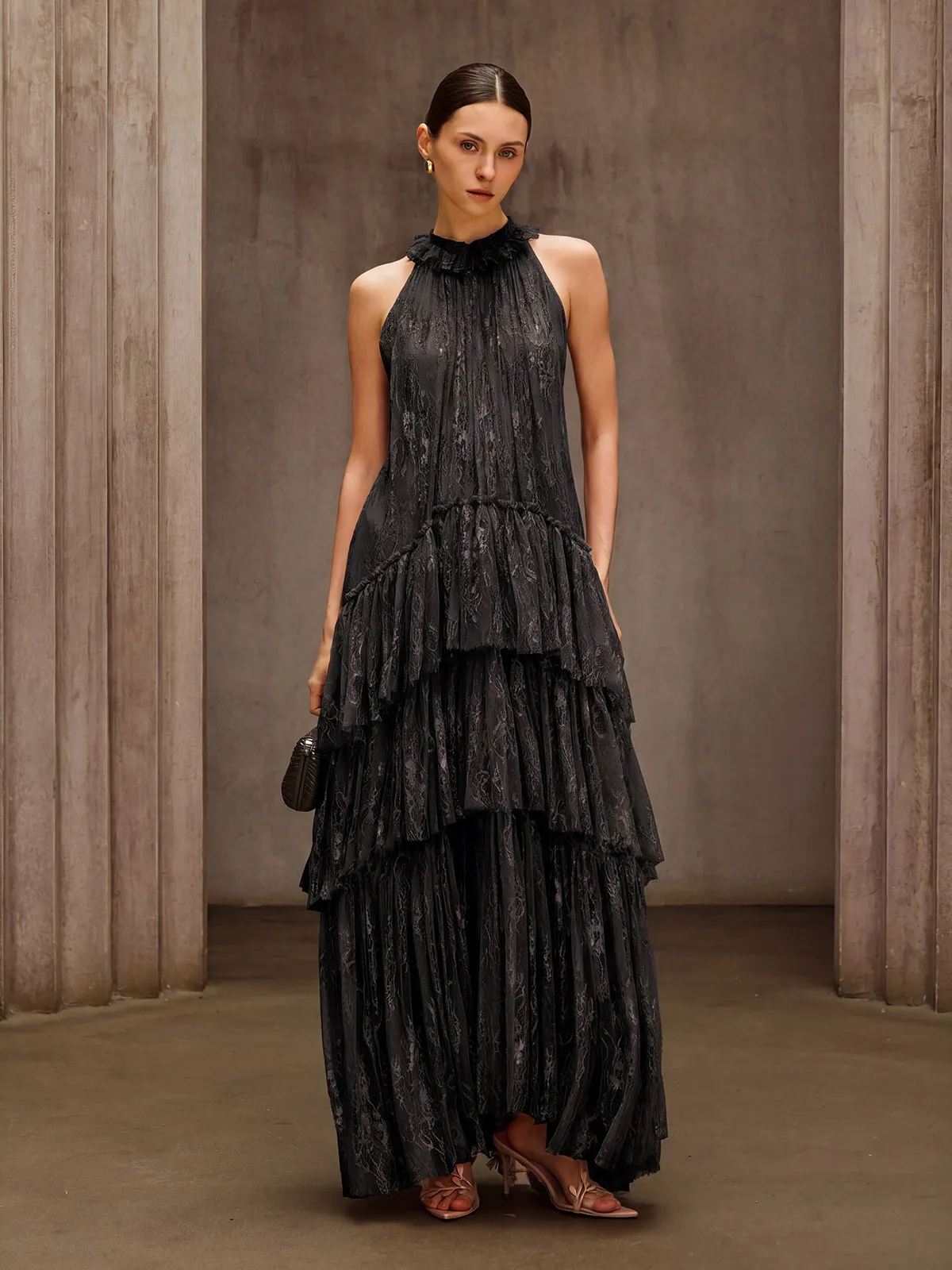 Dyan Halterneck Tulle Maxi Dress In Black sold by Mew Mews product image thumbnail 2