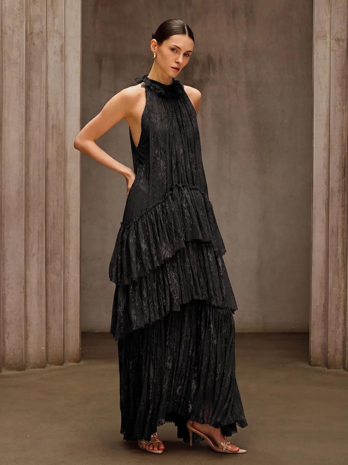 Dyan Halterneck Tulle Maxi Dress In Black sold by Mew Mews product image thumbnail 3