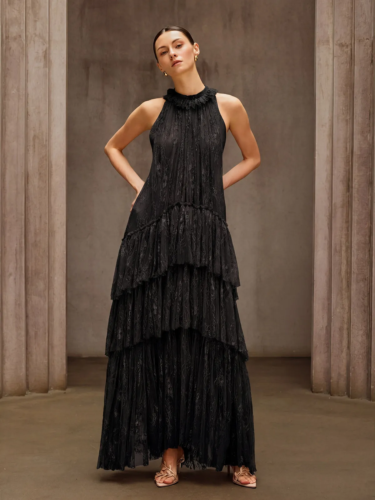 Dyan Halterneck Tulle Maxi Dress In Black sold by Mew Mews product image thumbnail 4