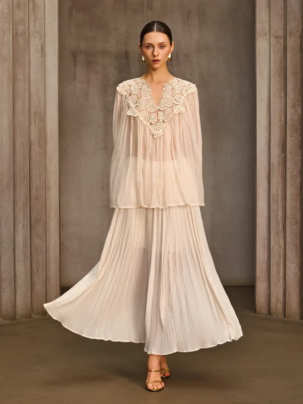 Melythic V Neck Pleated Skirt Set made by Mew Mews
