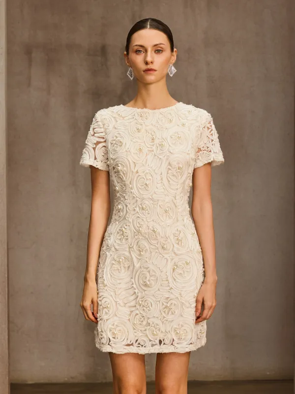 Lytheron Short Sleeve Pearl Floral Mini Dress made by Mew Mews