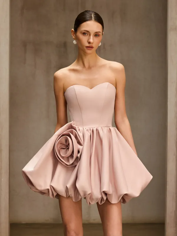 Clovia Strapless Flower Mini Dress In Pink made by Mew Mews