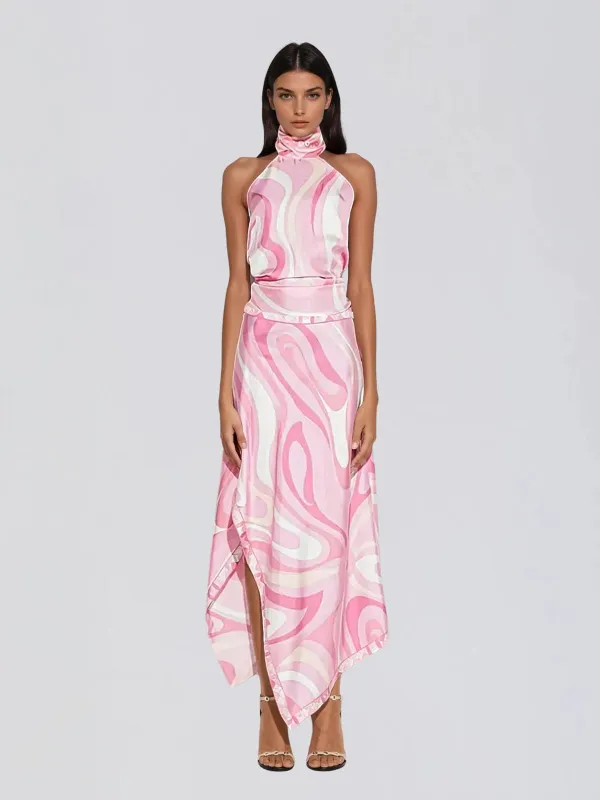 Elnorv  Halterneck Printed Skirt Set made by Mew Mews