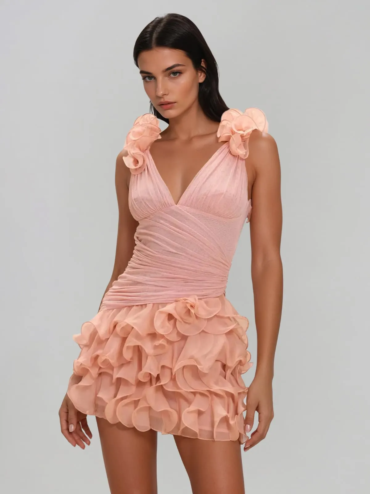 Xytheron V Neck Flower Mini Dress sold by Mew Mews