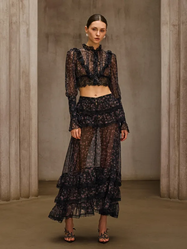 Uvionyx Ruffle Floral Split Skirt Set made by Mew Mews