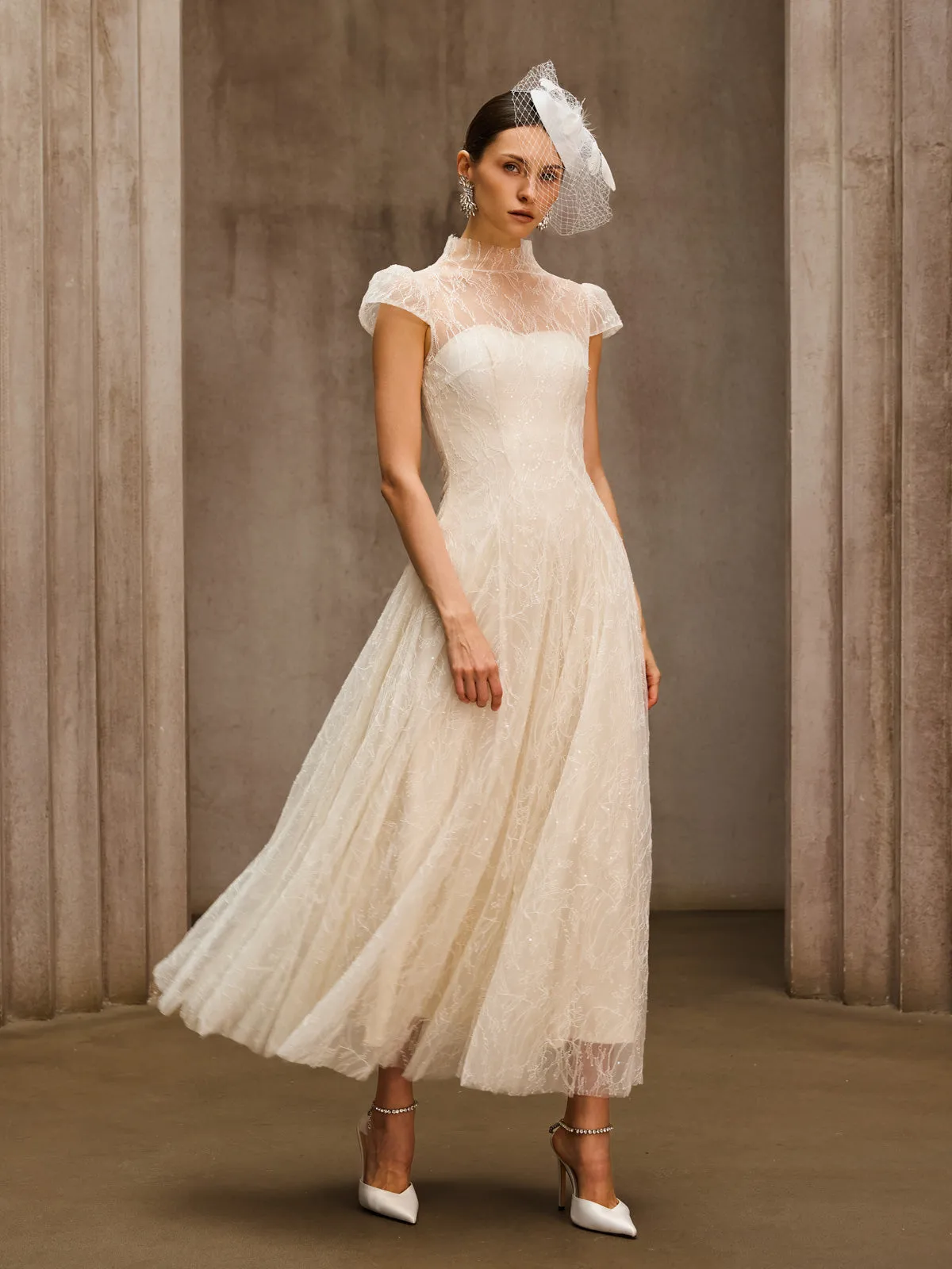 Dyzma Sequin Lace Midi Dress In White sold by Mew Mews product image thumbnail 5