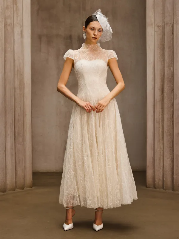 Dyzma Sequin Lace Midi Dress In White made by Mew Mews