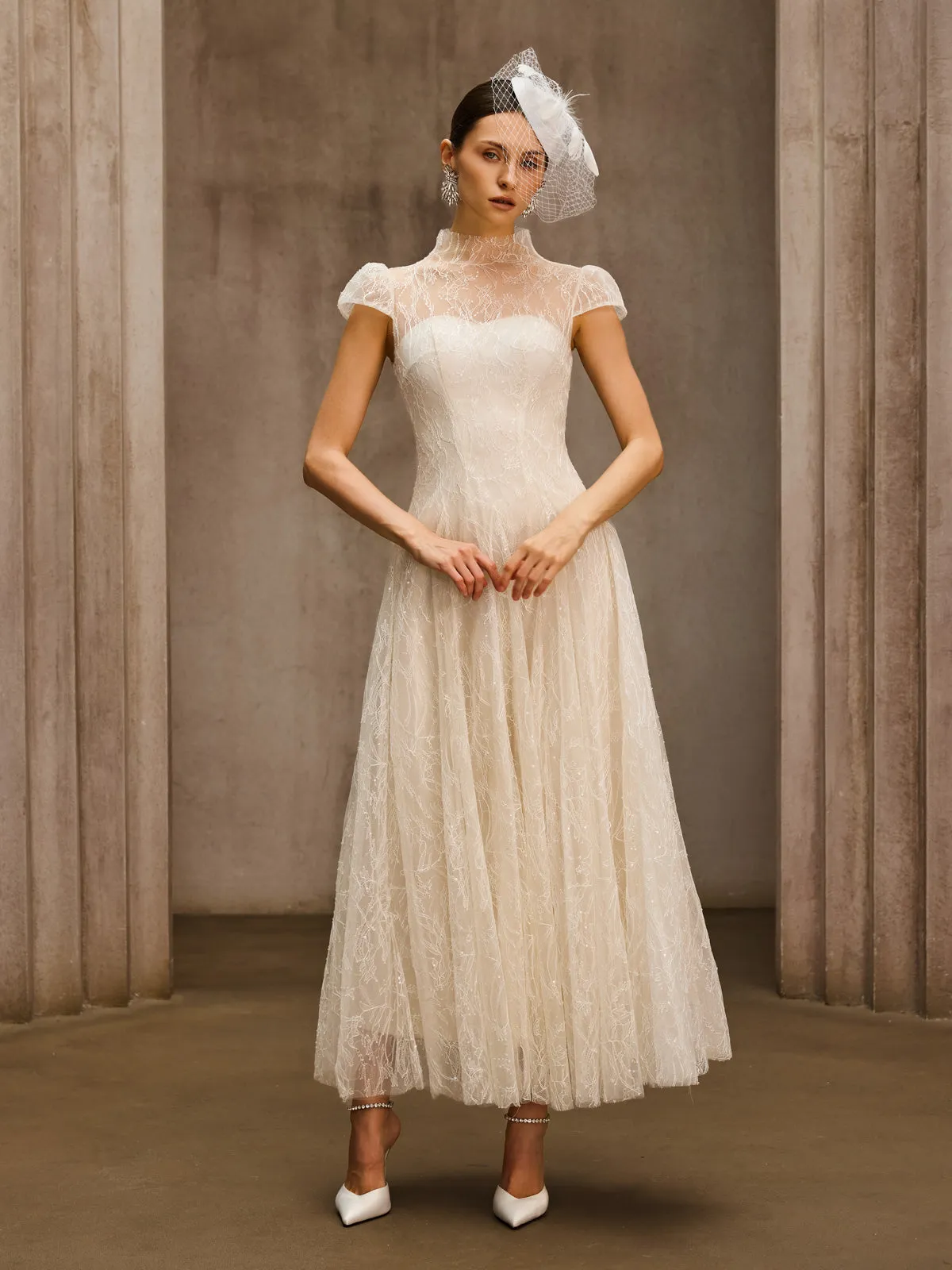Dyzma Sequin Lace Midi Dress In White sold by Mew Mews