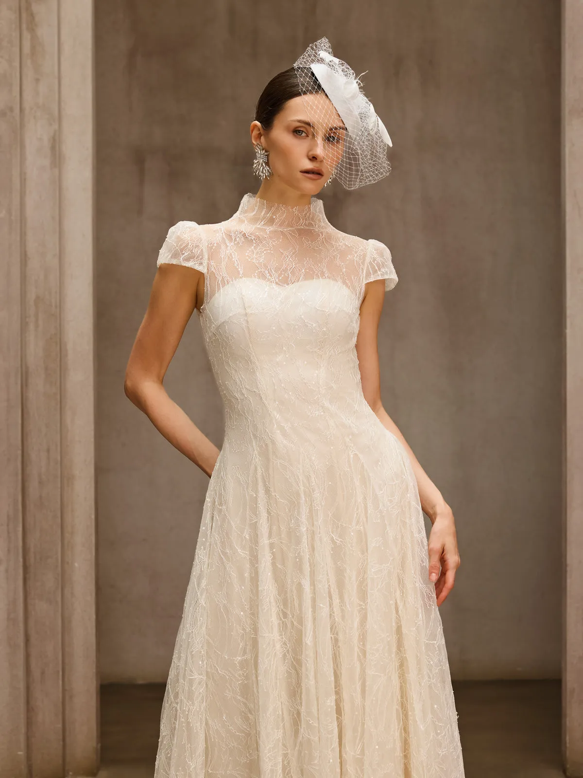 Dyzma Sequin Lace Midi Dress In White sold by Mew Mews product image thumbnail 2