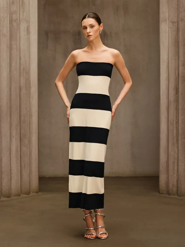 Katzent Strapless Stripe Maxi Dress made by Mew Mews