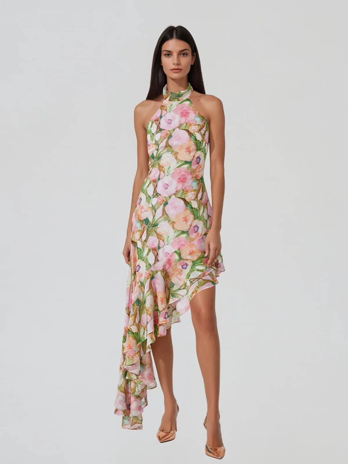 Yndralis Halterneck Floral Ruffle Midi Dress sold by Mew Mews product image thumbnail 2