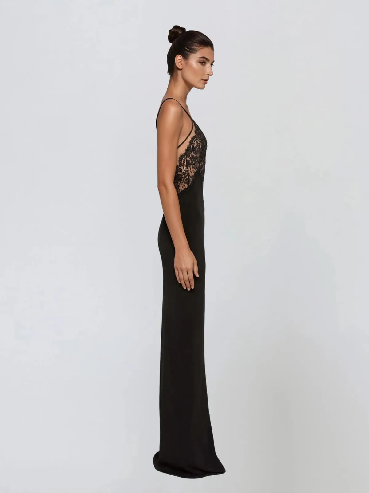 Telyxon Plunge Neck Split Lace Maxi Dress sold by Mew Mews product image thumbnail 2