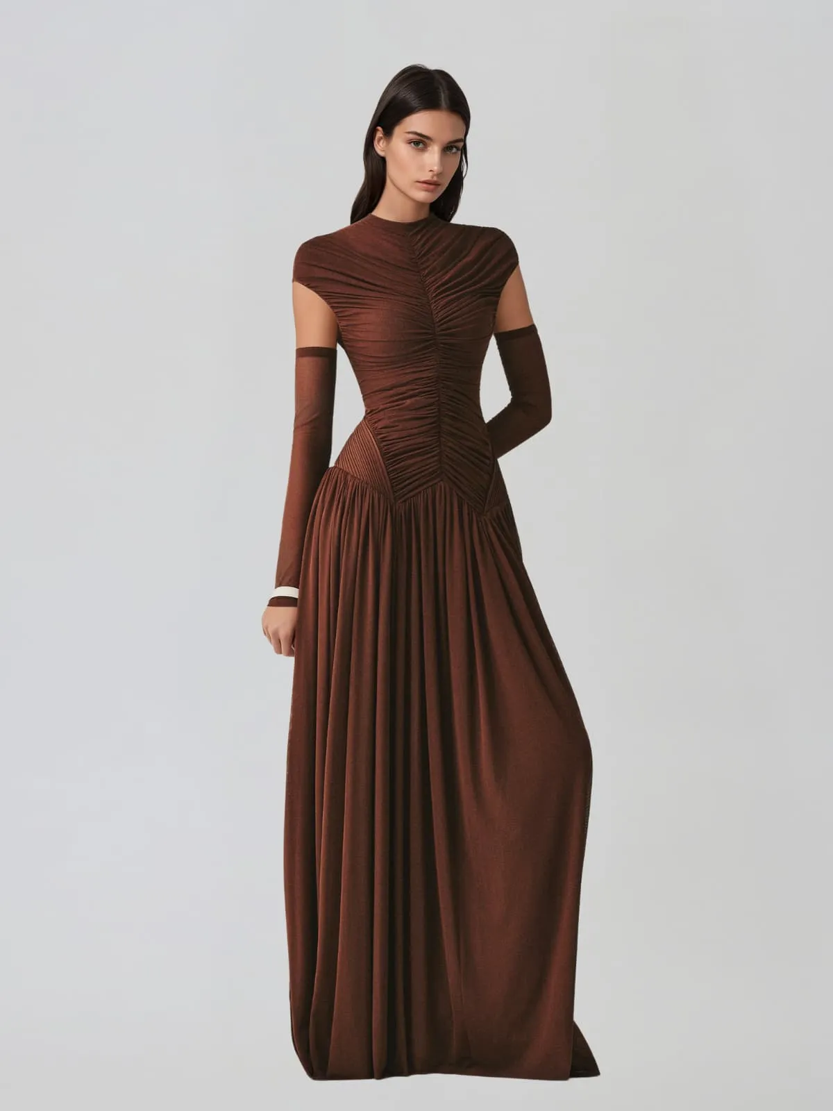 Zevionx Sleeveless Ruched Maxi Dress In Coffee sold by Mew Mews product image thumbnail 2