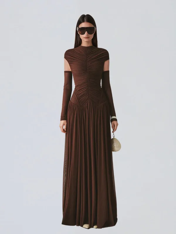 Zevionx Sleeveless Ruched Maxi Dress In Coffee made by Mew Mews