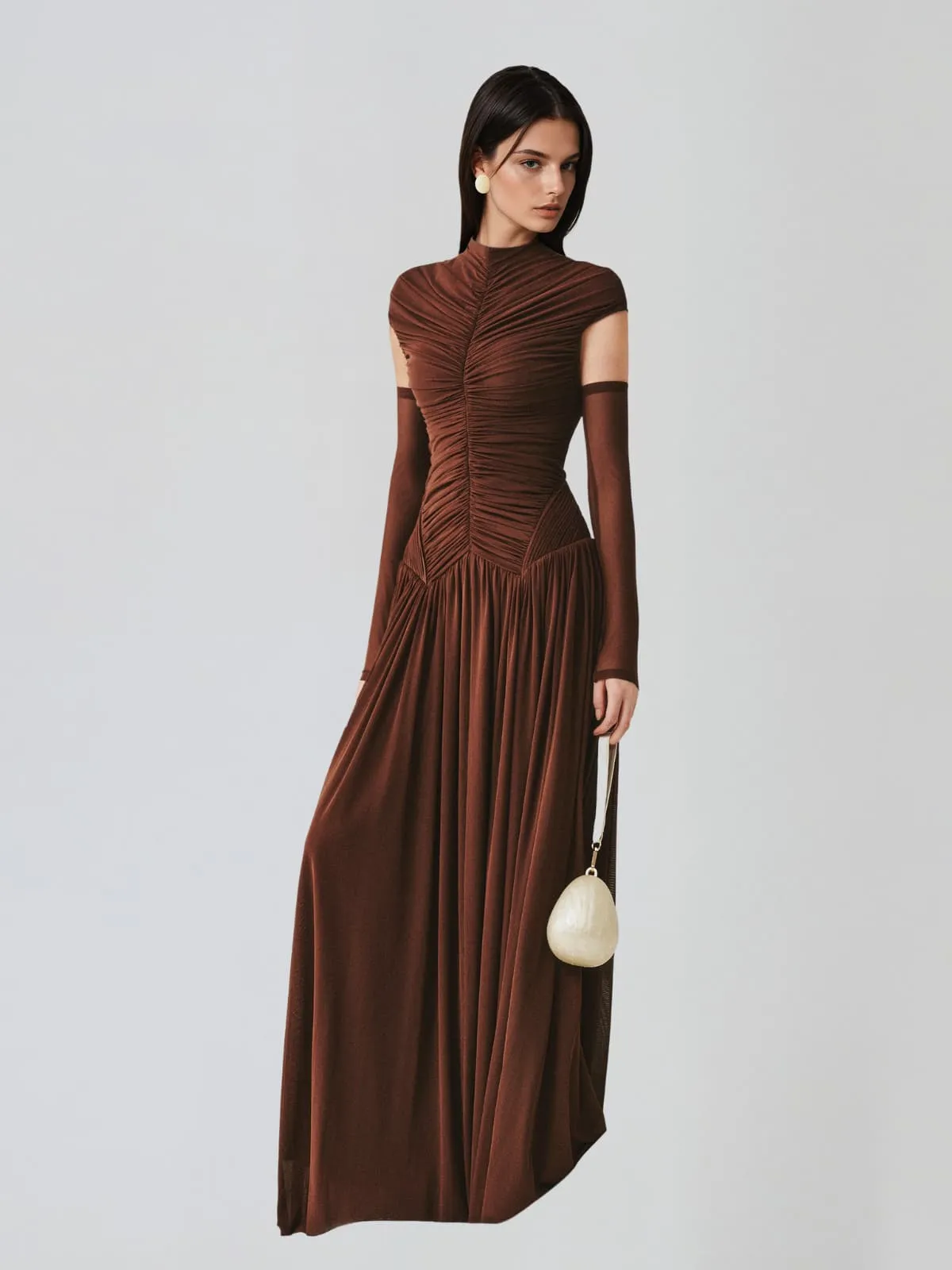 Zevionx Sleeveless Ruched Maxi Dress In Coffee sold by Mew Mews product image thumbnail 3