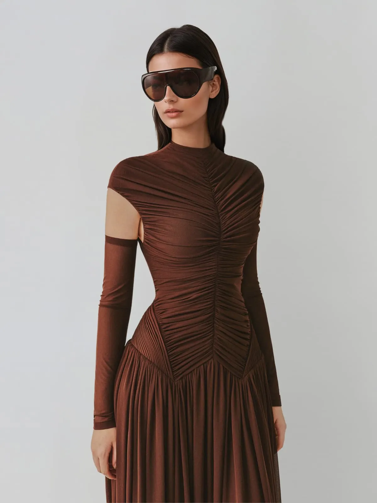 Zevionx Sleeveless Ruched Maxi Dress In Coffee sold by Mew Mews product image thumbnail 4