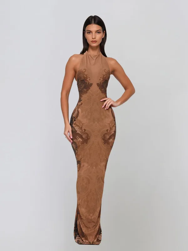 Zyndral Backless Floral Maxi Dress made by Mew Mews