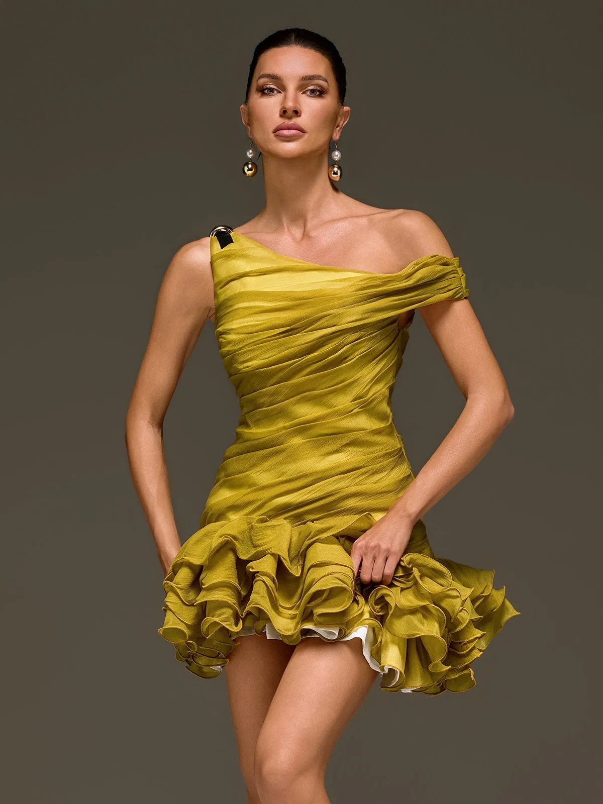 Toryrin One Shoulder Ruffle Mini Dress sold by Mew Mews product image thumbnail 4