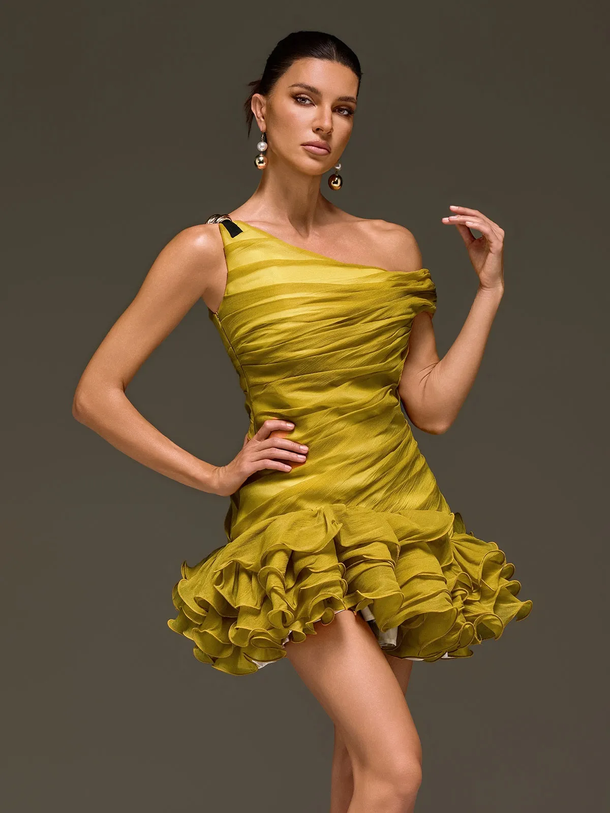 Toryrin One Shoulder Ruffle Mini Dress sold by Mew Mews product image thumbnail 2