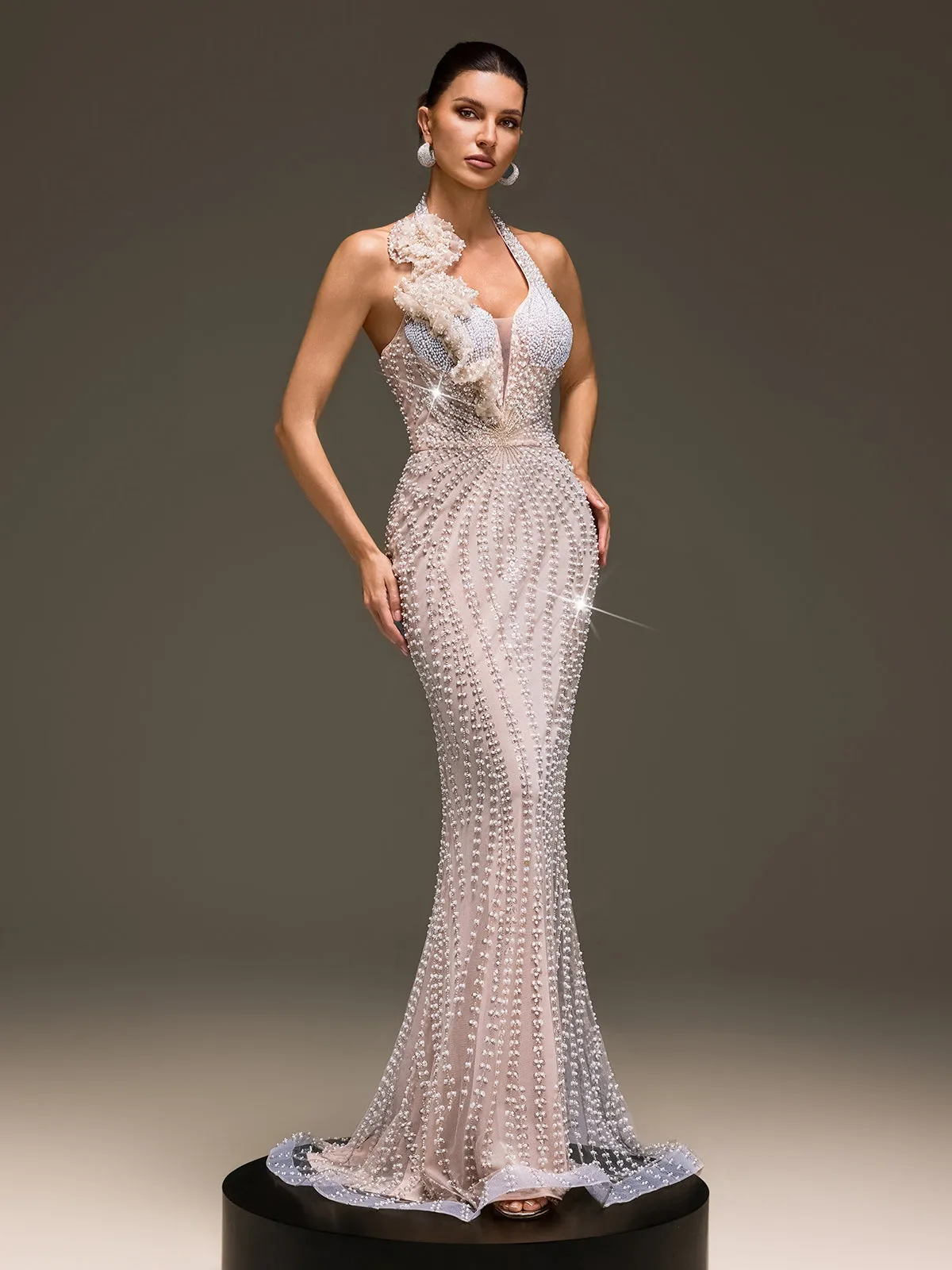 Caldrune Halterneck Pearl Sequin Maxi Dress sold by Mew Mews product image thumbnail 4