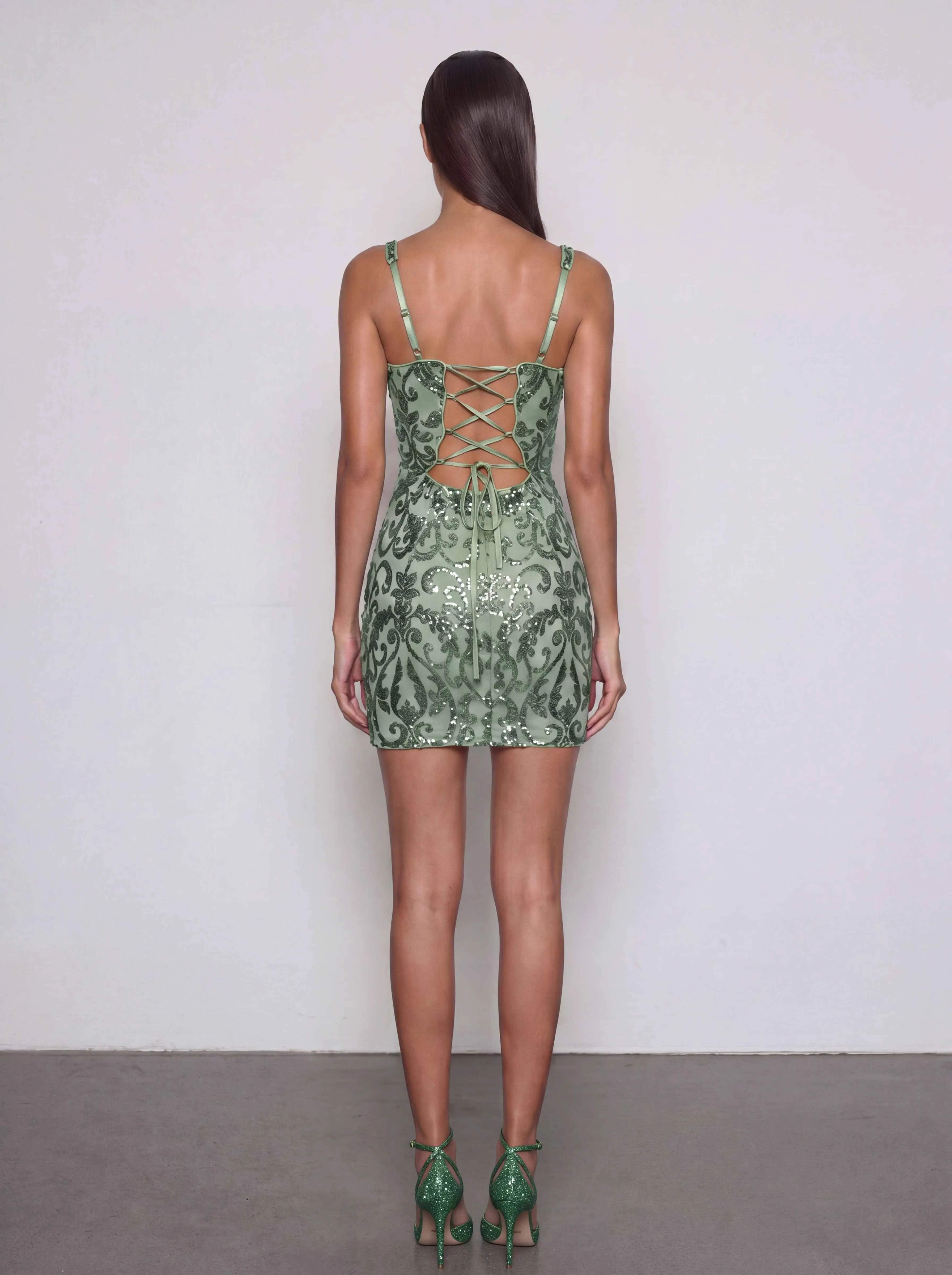 Iskavon Lace Up Sequin Mini Dress sold by Mew Mews product image thumbnail 3