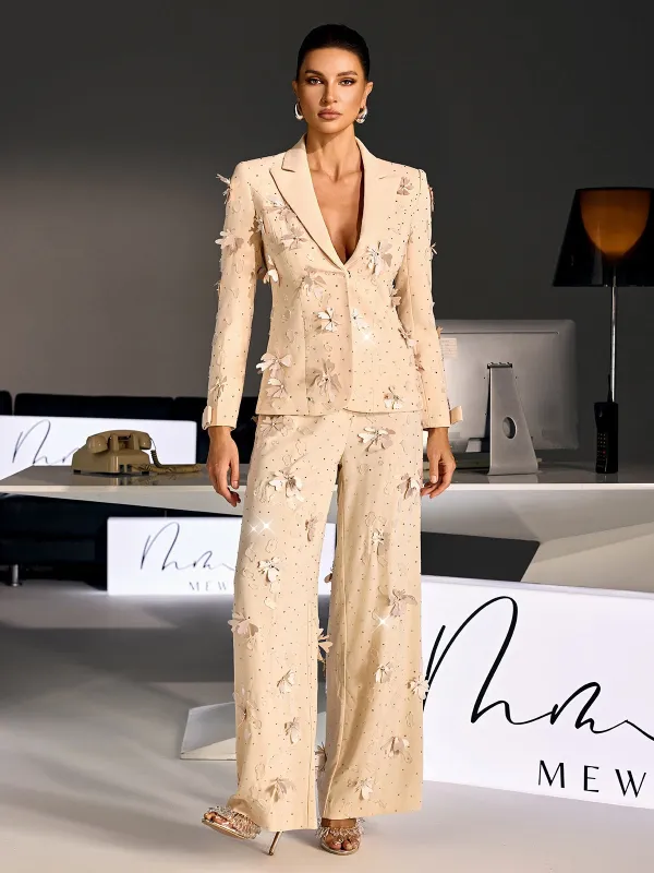 Loryndal Rhinestone Flower Blazer Pants Set made by Mew Mews