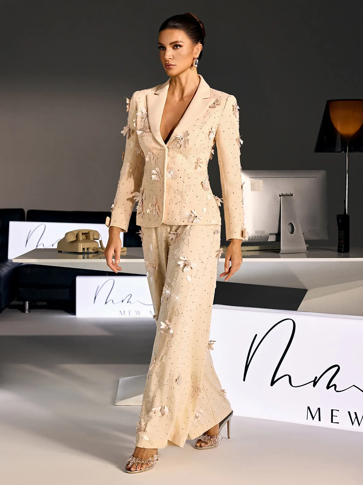 Loryndal Rhinestone Flower Blazer Pants Set sold by Mew Mews product image thumbnail 4