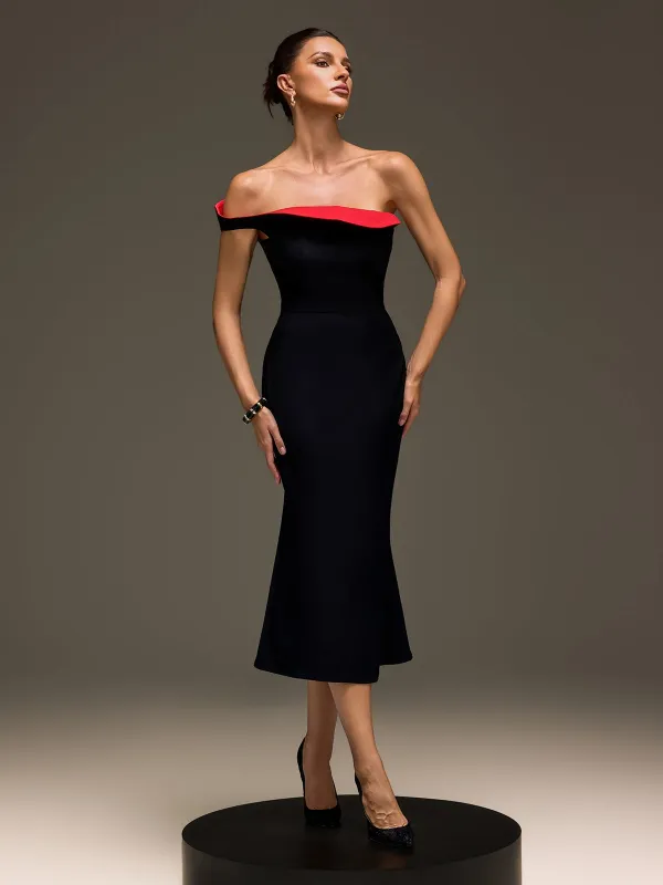 Drynex One Shoulder Red Sole Midi Dress In Black made by Mew Mews