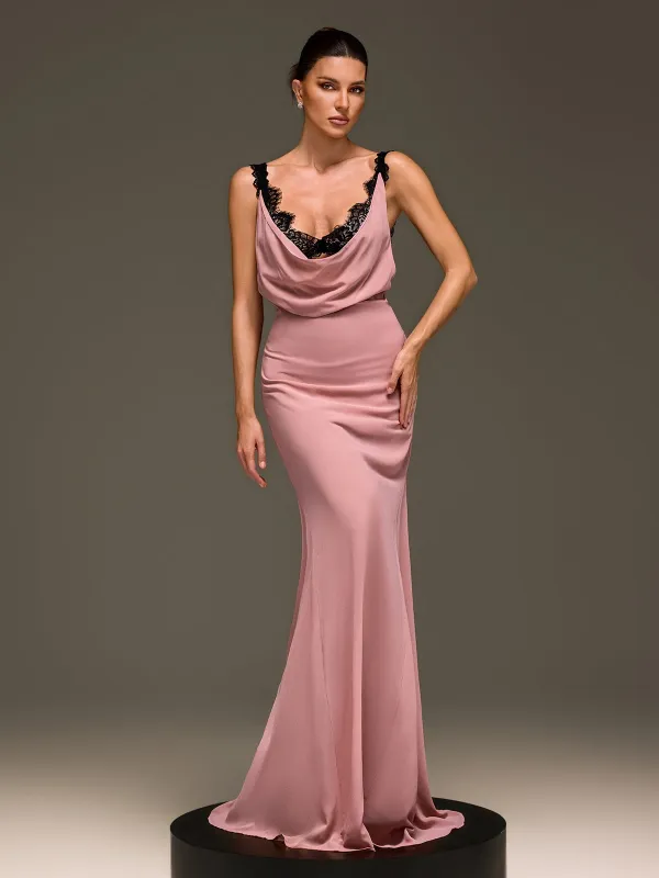 Ilmaro Cowl Neck Lace Maxi Dress made by Mew Mews