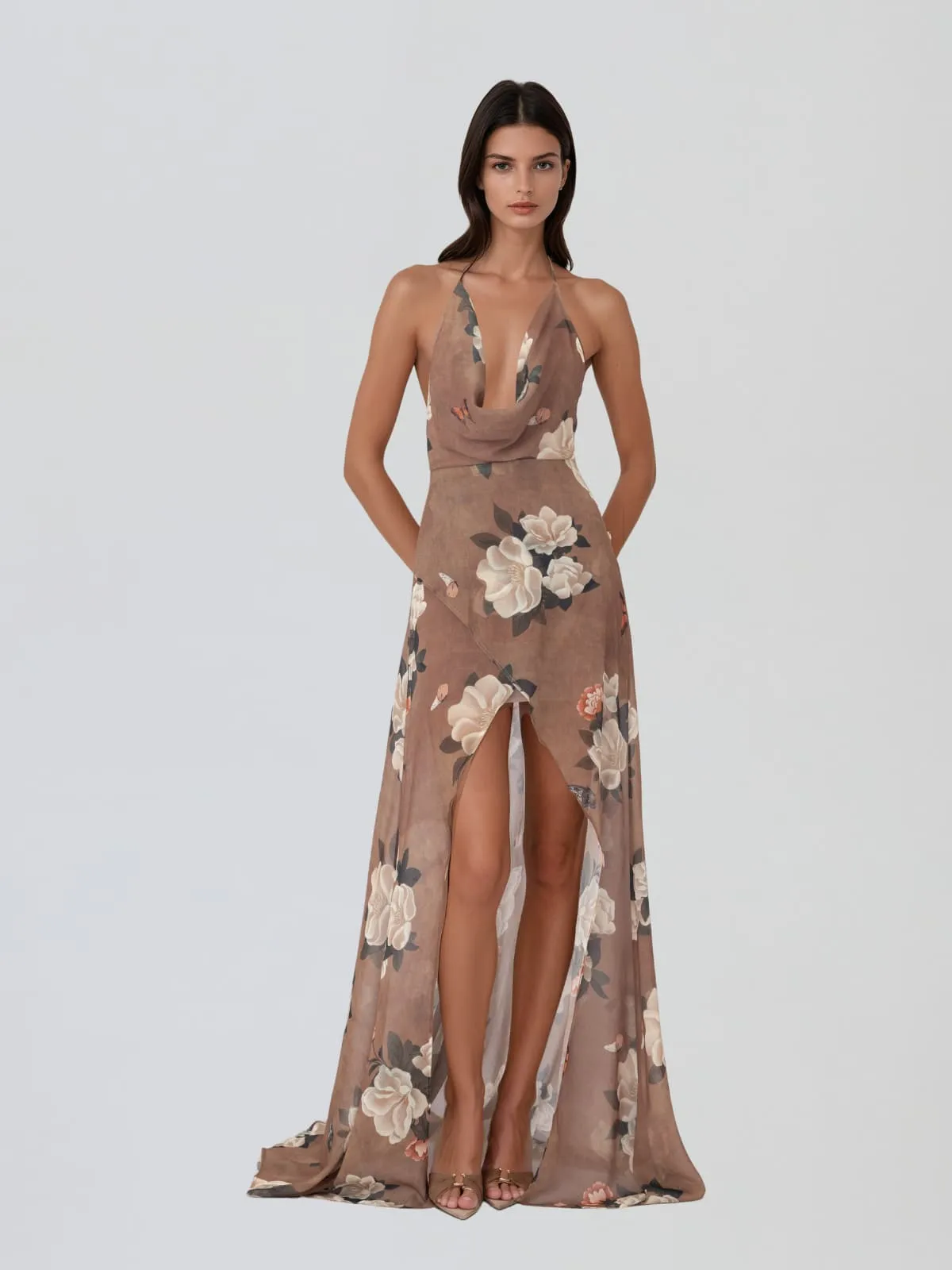 Yavira Cowl Neck Floral Split Maxi Dress sold by Mew Mews product image thumbnail 2