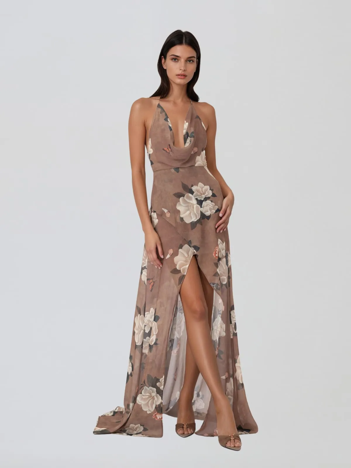 Yavira Cowl Neck Floral Split Maxi Dress sold by Mew Mews product image thumbnail 3