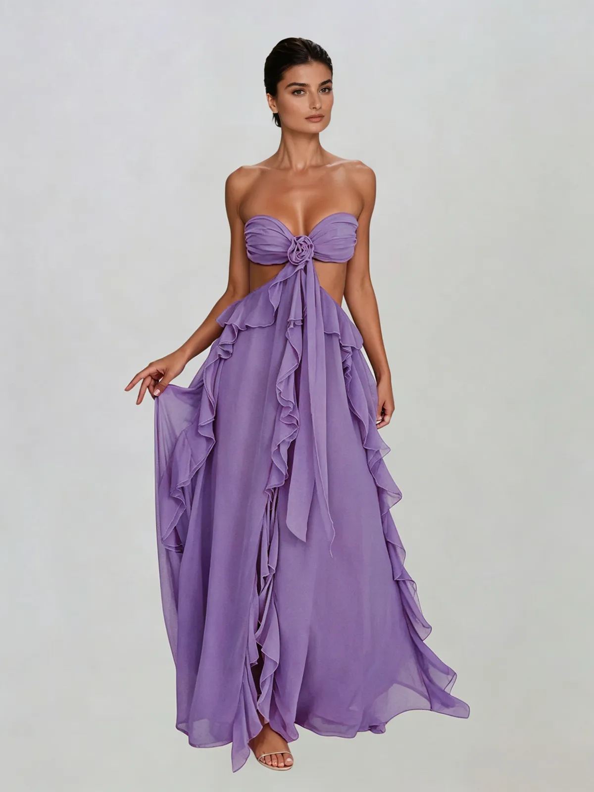 Fyntrix Strapless Ruffle Maxi Dress In Lilac sold by Mew Mews product image thumbnail 2