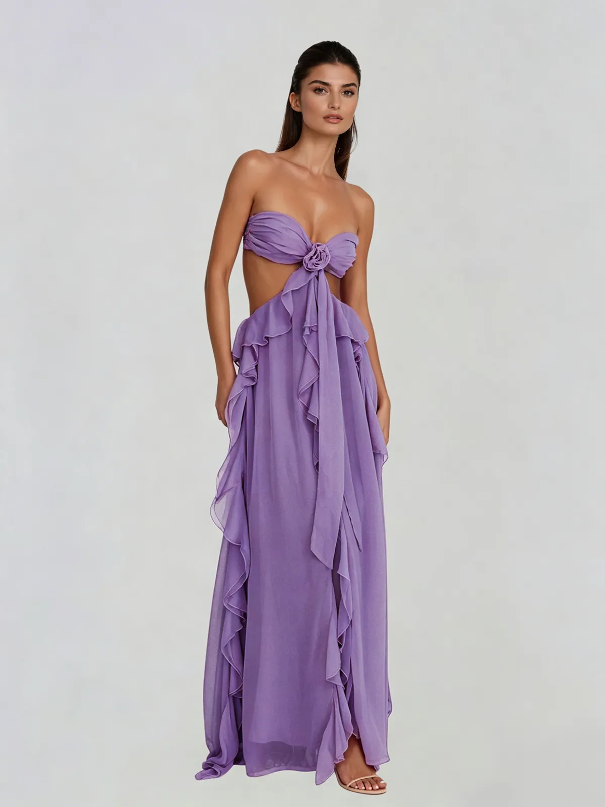 Fyntrix Strapless Ruffle Maxi Dress In Lilac sold by Mew Mews product image thumbnail 3