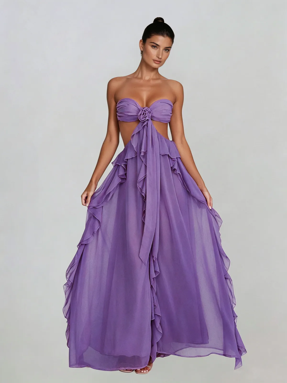 Fyntrix Strapless Ruffle Maxi Dress In Lilac sold by Mew Mews product image thumbnail 4