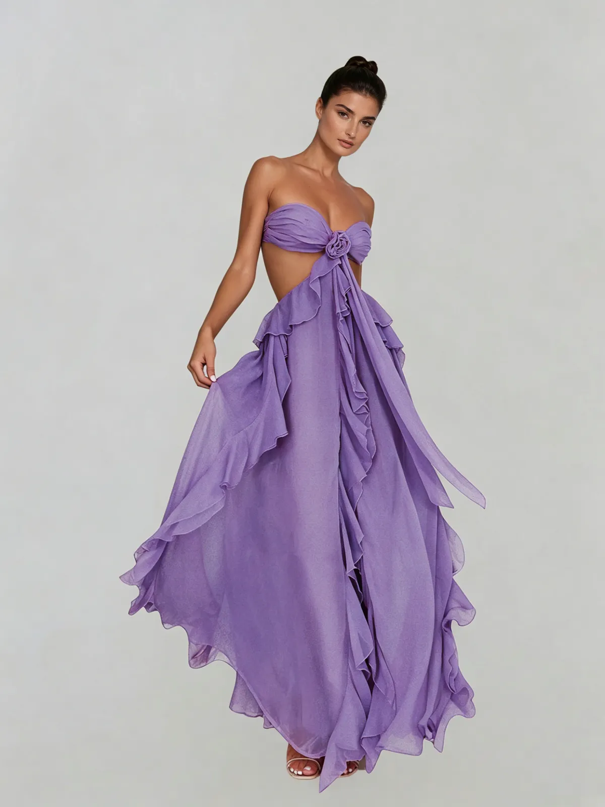 Fyntrix Strapless Ruffle Maxi Dress In Lilac sold by Mew Mews