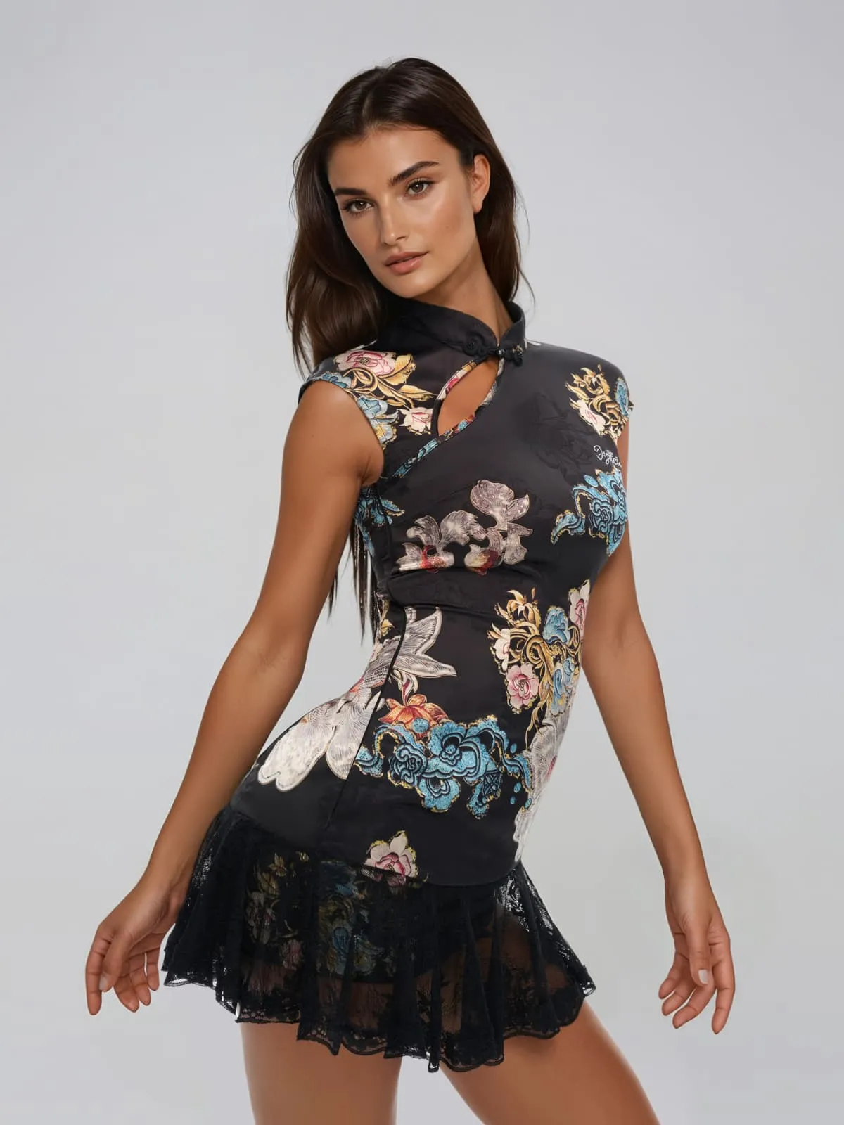 Tyveris Floral Lace Mini Dress sold by Mew Mews product image thumbnail 3