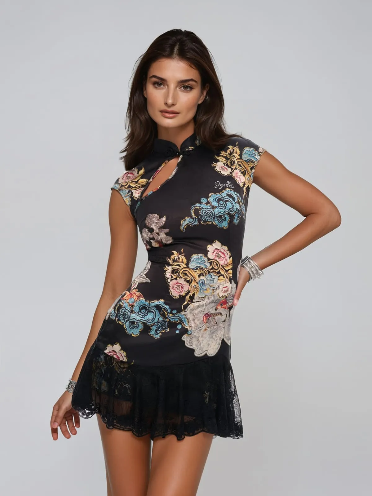 Tyveris Floral Lace Mini Dress sold by Mew Mews product image thumbnail 2
