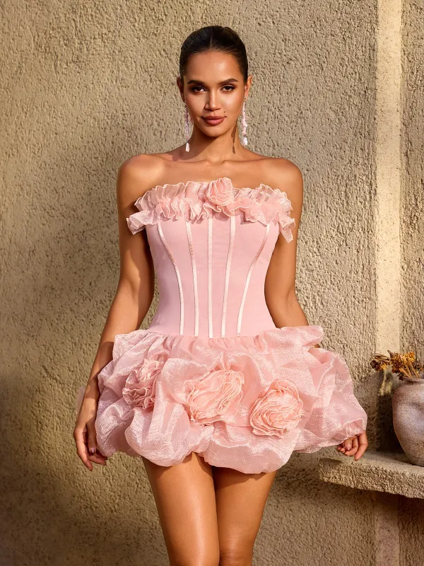 Uldravis Strapless Flower Bubble Mini Dress made by Mew Mews