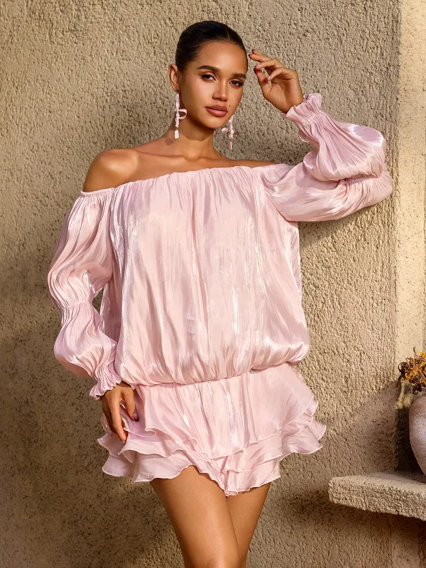 Ryndoric Off Shoulder Ruffle Mini Dress made by Mew Mews